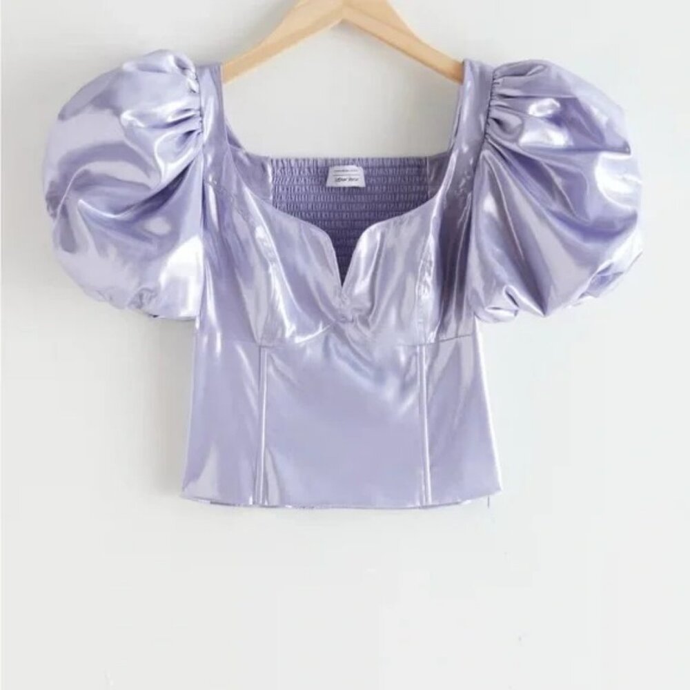 & Other Stories Metallic Puff Sleeve Top